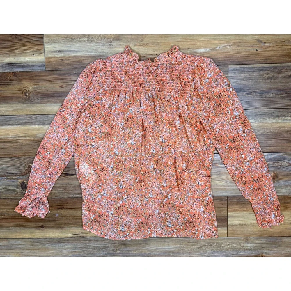 Free People Rare Feelings Blouse Orange Floral Smocked V-Neck Top OB1010657 S